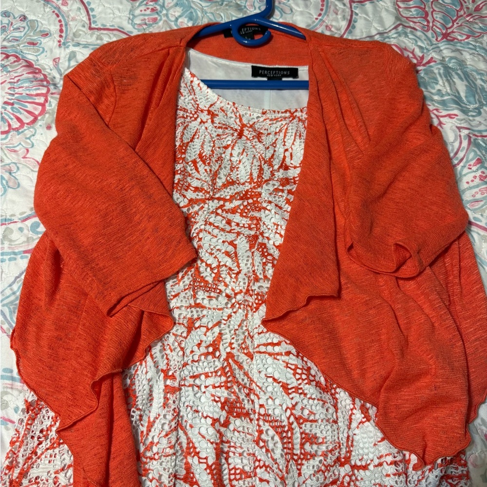 Perceptions Orange Women's Cardigan Sweater and Dress (Size L)